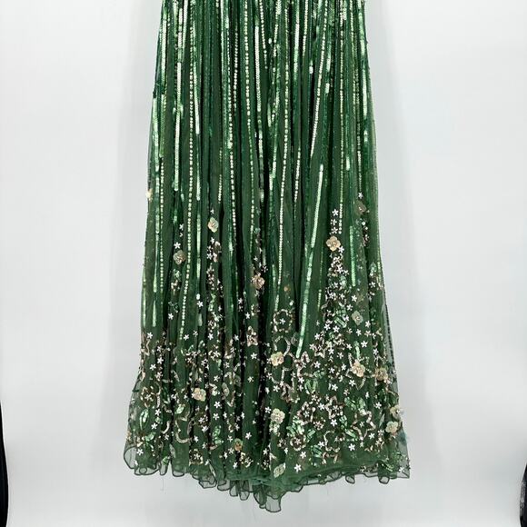 Mac Duggal Sage Green Floral Garden Sleeveless Deep V Beaded Gown 5223 Sz 10 NWT - Picture 5 of 10